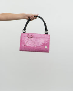 Vintage x Two-way Pink, Black Croc Purse