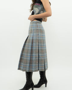 Vintage x Light Blue, Grey Plaid Reversible Wool Skirt (S, M)