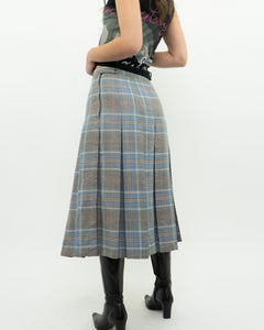 Vintage x Light Blue, Grey Plaid Reversible Wool Skirt (S, M)