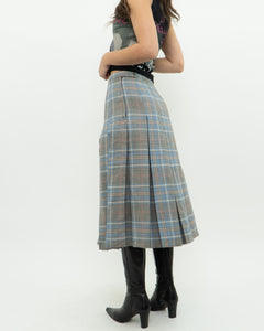 Vintage x Light Blue, Grey Plaid Reversible Wool Skirt (S, M)