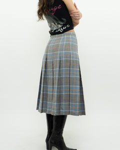 Vintage x Light Blue, Grey Plaid Reversible Wool Skirt (S, M)