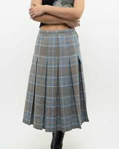 Vintage x Light Blue, Grey Plaid Reversible Wool Skirt (S, M)