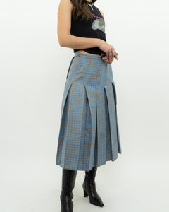 Vintage x Light Blue, Grey Plaid Reversible Wool Skirt (S, M)