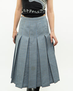 Vintage x Light Blue, Grey Plaid Reversible Wool Skirt (S, M)