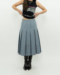 Vintage x Light Blue, Grey Plaid Reversible Wool Skirt (S, M)