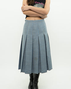 Vintage x Light Blue, Grey Plaid Reversible Wool Skirt (S, M)