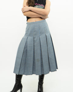 Vintage x Light Blue, Grey Plaid Reversible Wool Skirt (S, M)