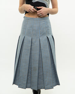 Vintage x Light Blue, Grey Plaid Reversible Wool Skirt (S, M)