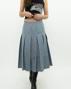 Vintage x Light Blue, Grey Plaid Reversible Wool Skirt (S, M)