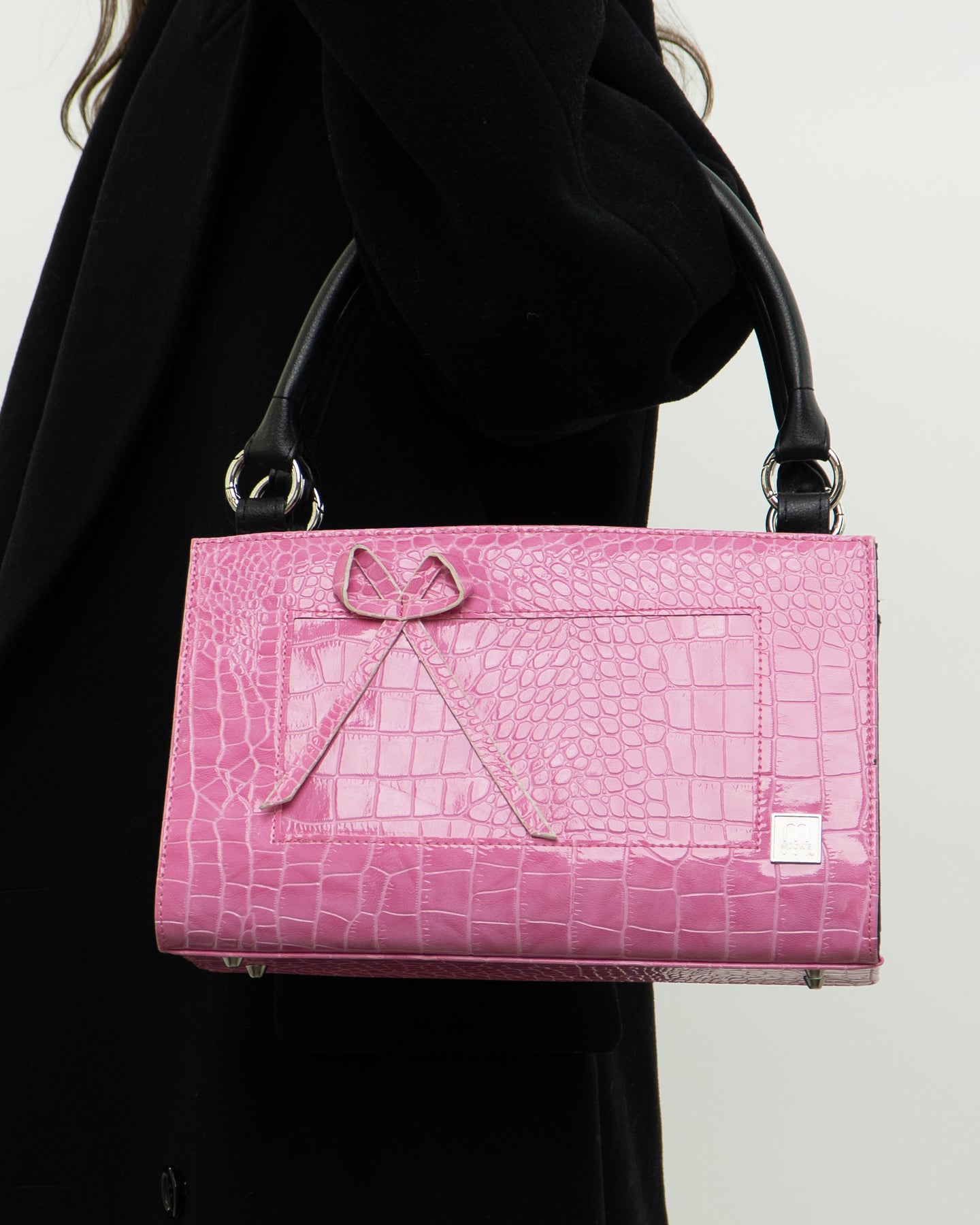 Vintage x Two-way Pink, Black Croc Purse