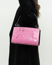 Load image into Gallery viewer, Vintage x Two-way Pink, Black Croc Purse