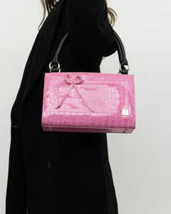 Vintage x Two-way Pink, Black Croc Purse