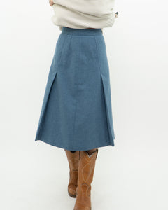 Vintage x Baby Blue Wool Midi Skirt (XS)