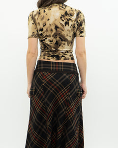 Vintage x Black Plaid Detailed Midi Skirt  (S, M)