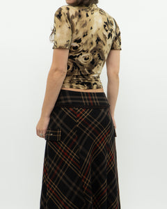 Vintage x Black Plaid Detailed Midi Skirt  (S, M)