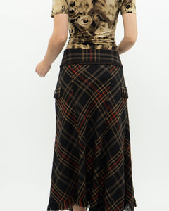 Vintage x Black Plaid Detailed Midi Skirt  (S, M)