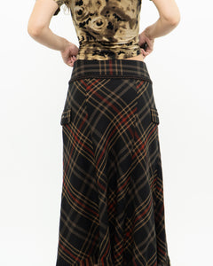 Vintage x Black Plaid Detailed Midi Skirt  (S, M)