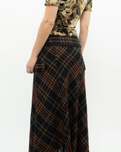 Vintage x Black Plaid Detailed Midi Skirt  (S, M)