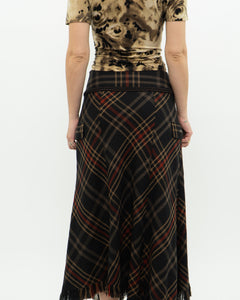 Vintage x Black Plaid Detailed Midi Skirt  (S, M)