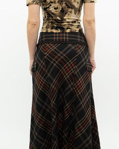 Vintage x Black Plaid Detailed Midi Skirt  (S, M)