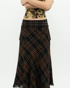 Vintage x Black Plaid Detailed Midi Skirt  (S, M)