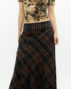 Vintage x Black Plaid Detailed Midi Skirt  (S, M)