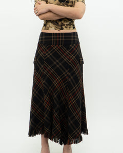 Vintage x Black Plaid Detailed Midi Skirt  (S, M)