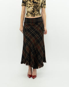 Vintage x Black Plaid Detailed Midi Skirt  (S, M)