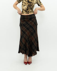 Vintage x Black Plaid Detailed Midi Skirt  (S, M)