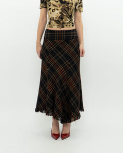 Vintage x Black Plaid Detailed Midi Skirt  (S, M)