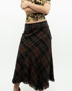 Vintage x Black Plaid Detailed Midi Skirt  (S, M)