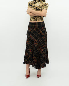 Vintage x Black Plaid Detailed Midi Skirt  (S, M)