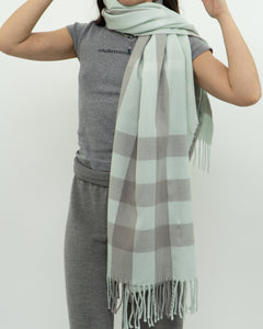 Modern x Light Blue & Grey Plaid Cashmere-feel Scarf