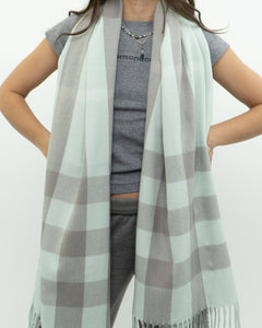 Modern x Light Blue & Grey Plaid Cashmere-feel Scarf