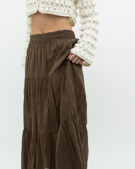 Vintage x Made in Italy x Light Brown Cotton Maxi Skirt  (M, L)