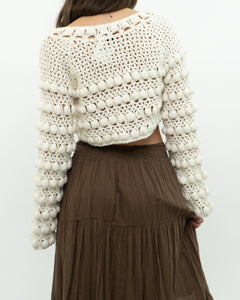 Vintage x Cotton-blend Cream Knit Cropped Cardigan (XS, S)