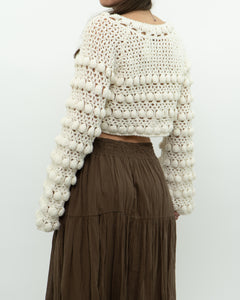 Vintage x Cotton-blend Cream Knit Cropped Cardigan (XS, S)