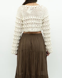 Vintage x Cotton-blend Cream Knit Cropped Cardigan (XS, S)