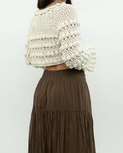 Vintage x Cotton-blend Cream Knit Cropped Cardigan (XS, S)