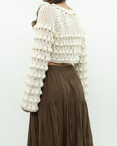 Vintage x Cotton-blend Cream Knit Cropped Cardigan (XS, S)