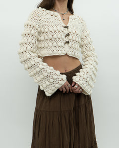 Vintage x Cotton-blend Cream Knit Cropped Cardigan (XS, S)