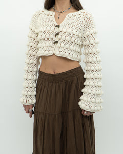 Vintage x Cotton-blend Cream Knit Cropped Cardigan (XS, S)