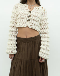 Vintage x Cotton-blend Cream Knit Cropped Cardigan (XS, S)