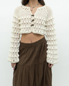 Vintage x Cotton-blend Cream Knit Cropped Cardigan (XS, S)