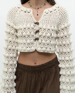 Vintage x Cotton-blend Cream Knit Cropped Cardigan (XS, S)