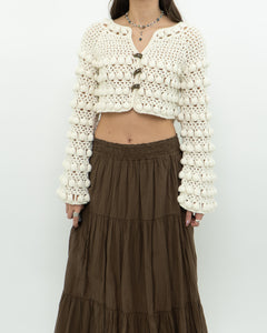 Vintage x Cotton-blend Cream Knit Cropped Cardigan (XS, S)