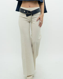 Vintage x Deadstock Cream Pin-stripe Belted Pant (XS, S)