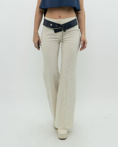 Vintage x Deadstock Cream Pin-stripe Belted Pant (XS, S)