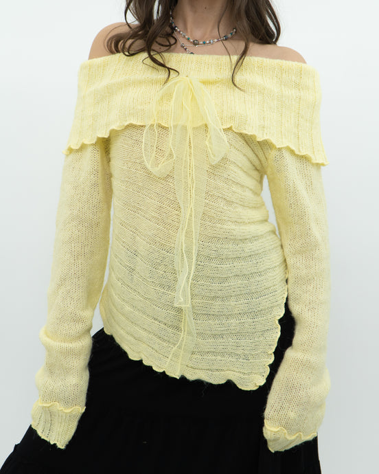 Vintage x Yellow Off Shoulder Knit Sweater (S-L)