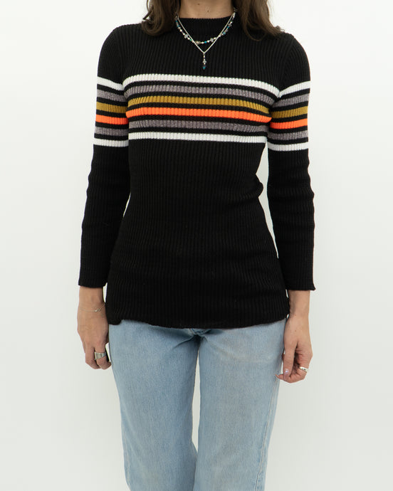 Vintage x Black Knit Striped Sweater (XS, S)